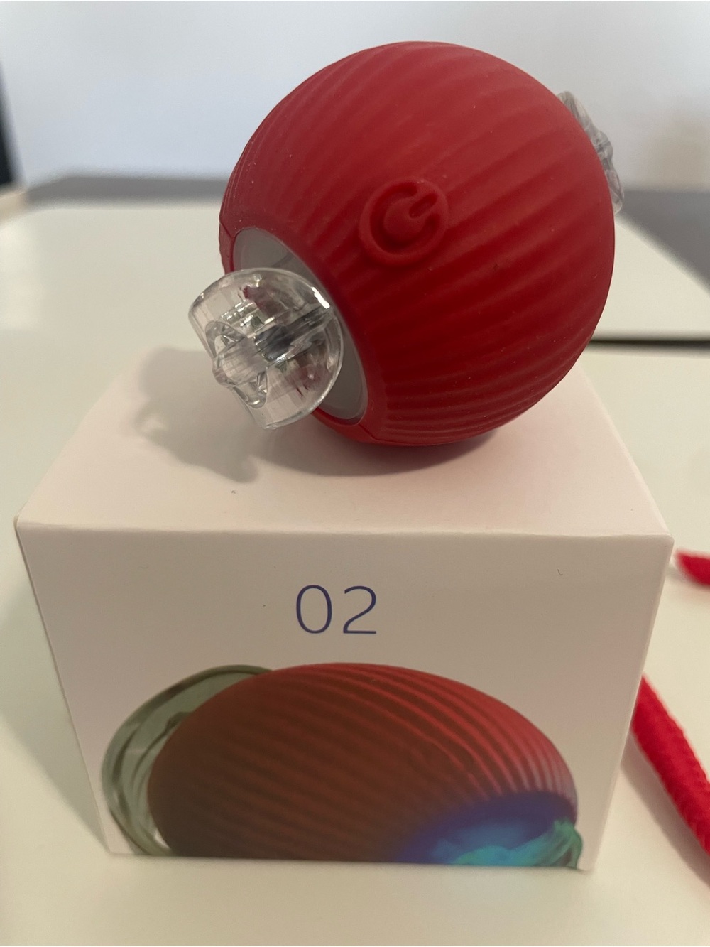Red Interactive Cat Ball with Rope Toy - Picture 2 of 3